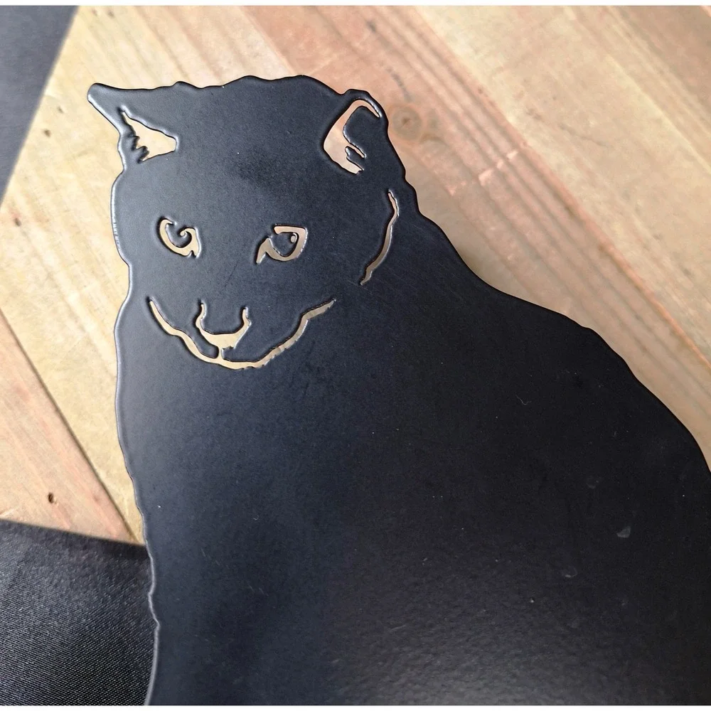 Vintage 1993 Enthuse Design Ann Munson Black Metal Cat Votive Candle Holder 7